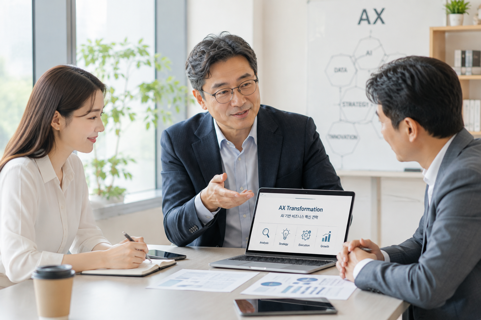 AX 프로가 기업 담당자와 전략을 논의하는 모습
